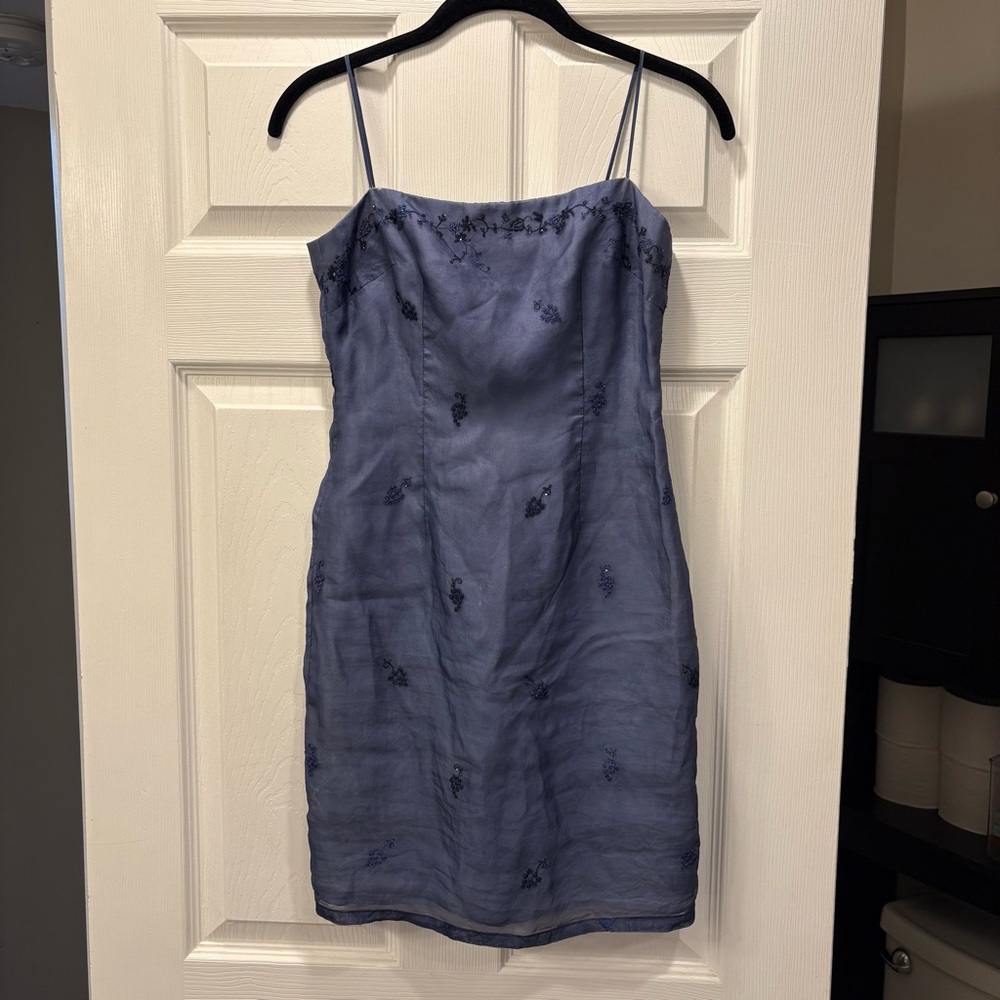 Laundry by Shelli Segel, 1995, Spaghetti Strap Mini Silk Dress, Blue
